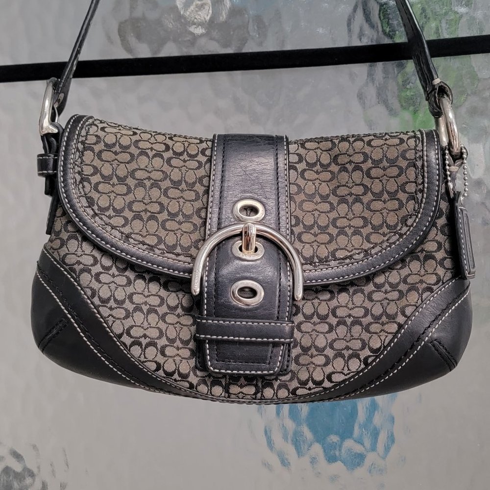 Coach Signature Canvas Grey and Black Shoulder Bag